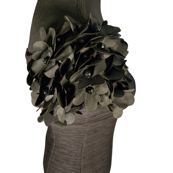 Anthropologie Maeve Viala Black Pintuck Floral Applique Dress Size 6 - Picture 6 of 7